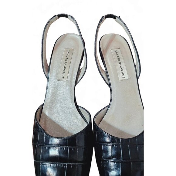 SAKS FIFTH AVENUE black leather square toe slingback 2.5" low heels size 8B - Picture 10 of 15